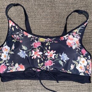 Floral Print Black Swim Top